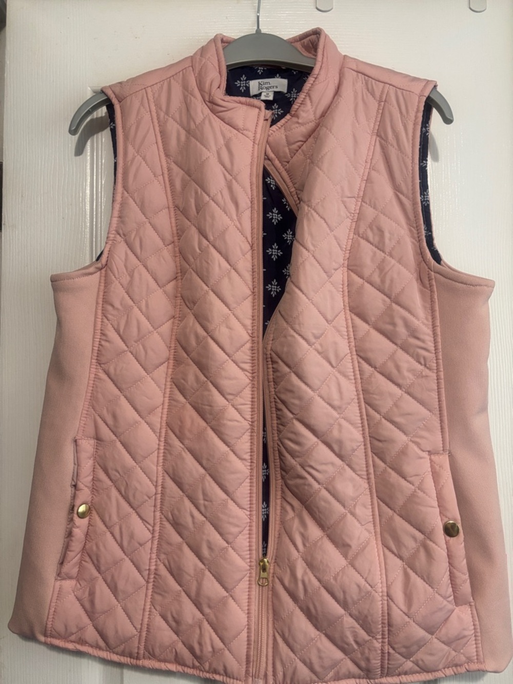 Kim Rogers Pink Quilted Sleeveless Vest with Navy Floral Lining